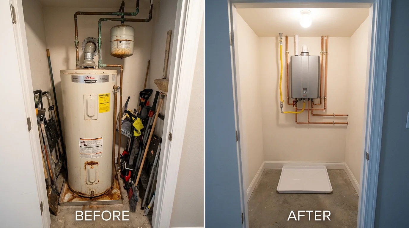 Tank water heater versus wall-mounted tankless unit comparison for Bangor, MI homeowners